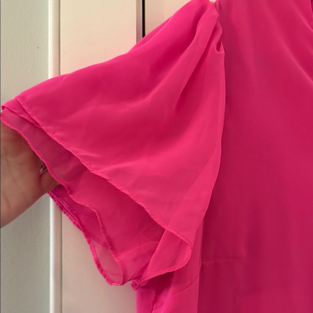 Vince Camuto Hot Pink Flutter Sleeve Blouse - Picture 3 of 5